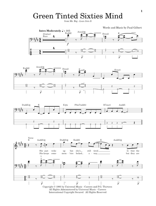 Green Tinted Sixties Mind - Mr Big (Bass Tab)