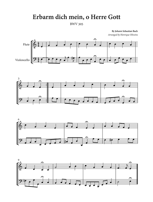 Erbarm dich mein, o Herre Gott (Flute and Cello) - Johann Sebastian Bach (Arr. Henrique Oliveira) (Instrumental Duet)