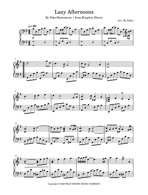 Lazy Afternoons (Arr. M. Galka) - Yoko Shimomura (Piano Solo)