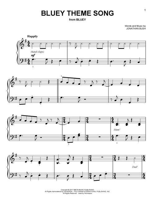 Bluey Theme Song - Jonathan Bush (Easy Piano)