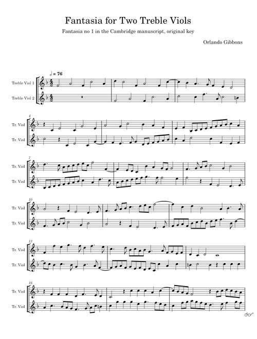 Six Fantasias for Two Treble Viols - Orlando Gibbons