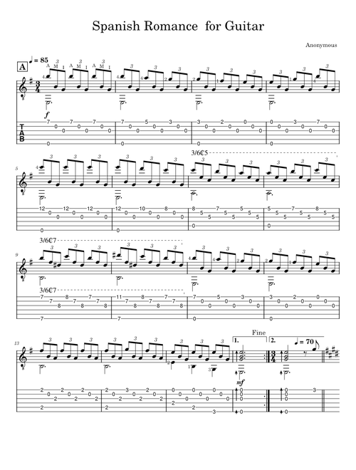 Spanish Romance for Guitar - Anonymus