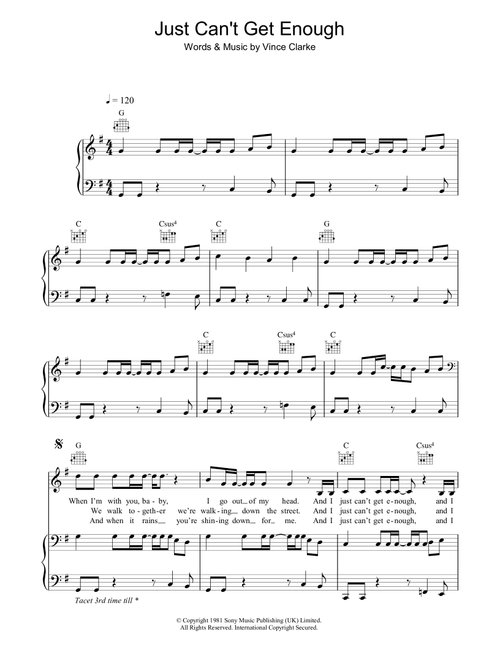 Just Can't Get Enough - Depeche Mode (Piano-Vocal-Guitar (Piano Accompaniment))