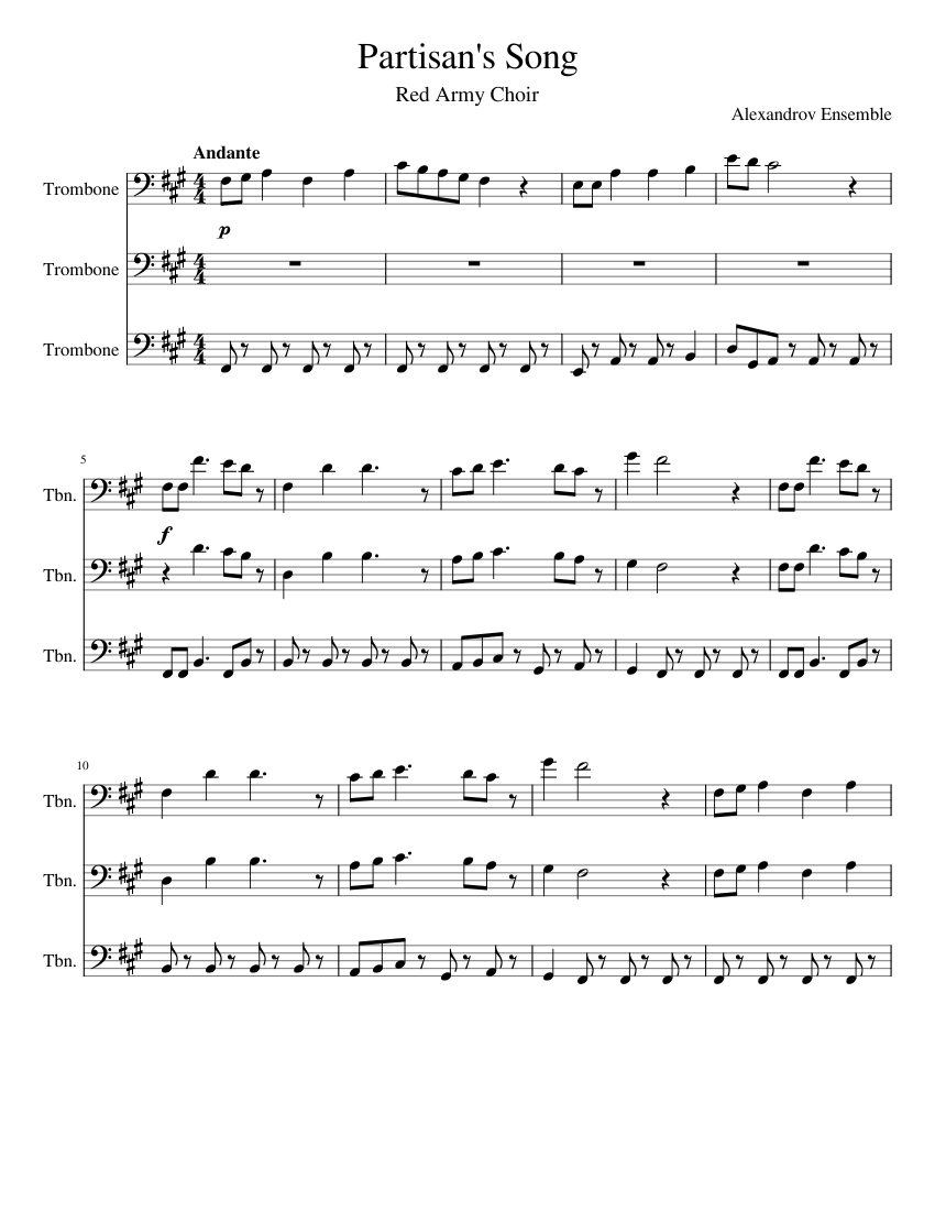 Partisan's Song (Trombone Trio) Sheet Music for Trombone (Mixed Trio ...