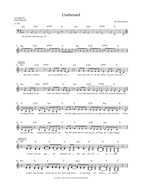 Undressed (Arr. Malte Rogacki) - sombr (Lead Sheet - Fake Book)
