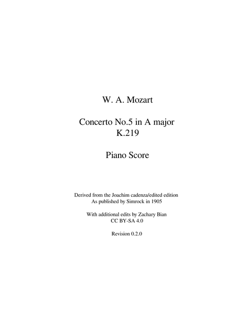 Mozart Concerto in A Major - Piano Score