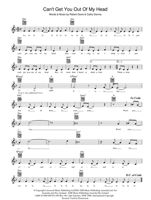 Can't Get You Out Of My Head - Kylie Minogue (Lead Sheet - Fake Book)
