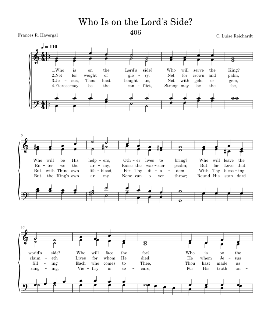 406 Who Is on the Lord's Side Sheet music for Piano (Solo) Easy ...