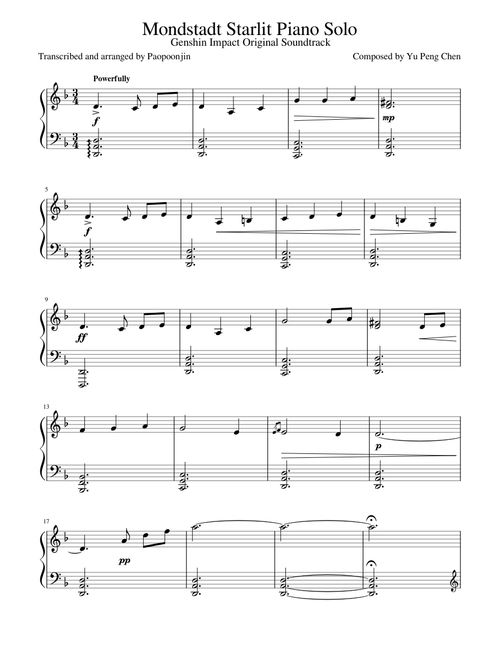 "Mondstadt Starlit" Piano Solo Arrangement
