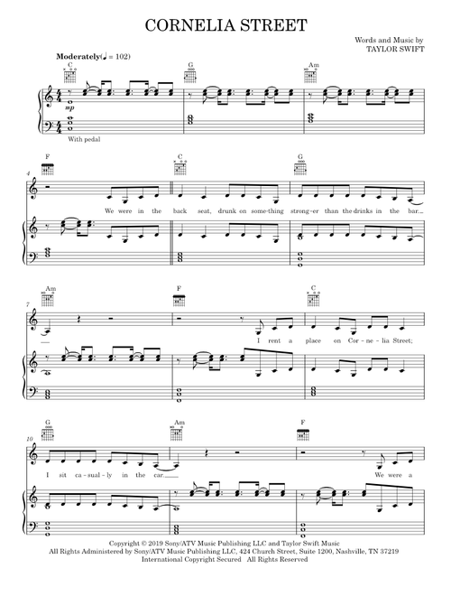 Cornelia street - Taylor Swift (Piano-Vocal-Guitar)