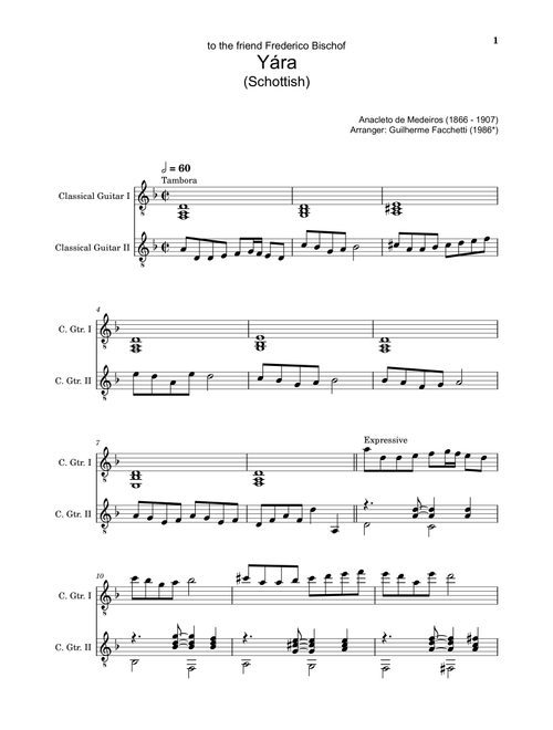 Anacleto de Medeiros - Yára. Arrangement for Classical Guitar Duet. Score and Separated Parts (Arr. Guilherme Facchetti) (Instrumental Duet)