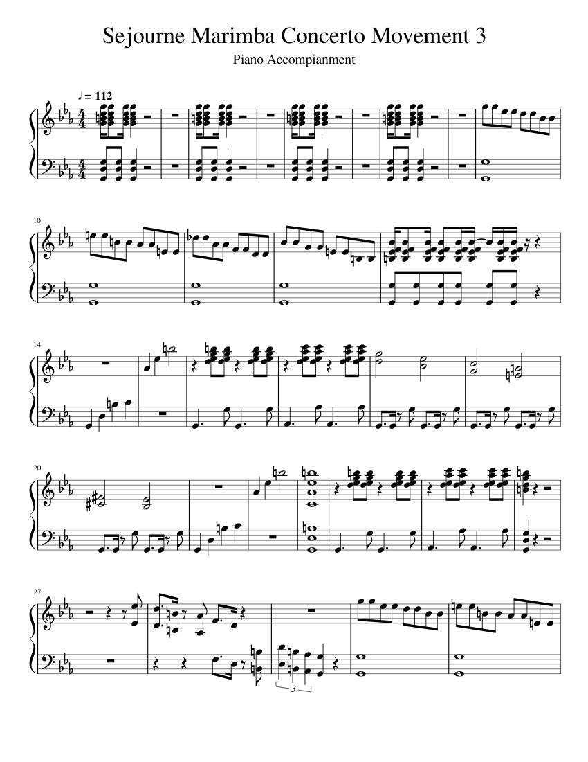 Sejourne Marimba Concerto Movement 3 Sheet Music for Piano (Solo