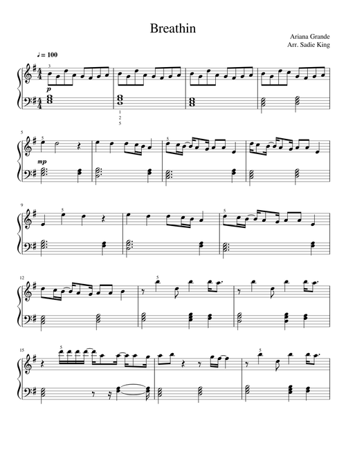 Breathin - Ariana Grande - Easy piano