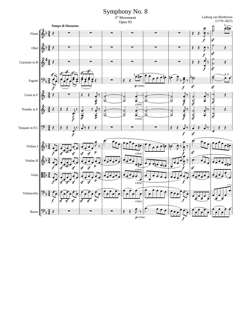 Symphony No. 8, 3rd Movement Sheet Music for Flute, Oboe