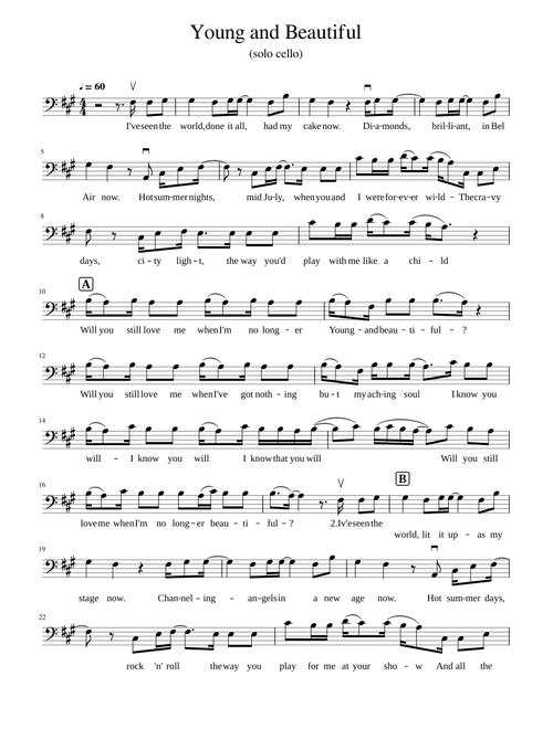 Young and Beautiful cello