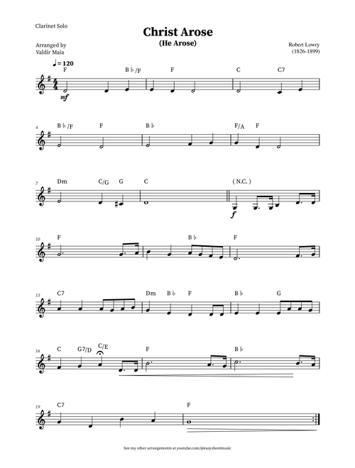 Christ Arose (He Arose) -  Clarinet Solo (with chords) (Arr. Valdir Maia) - Robert Lowry (Clarinet Solo)