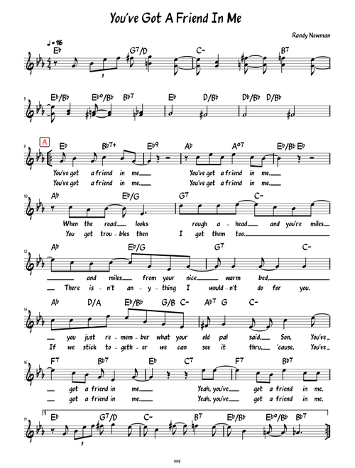 You've Got A Friend In Me (Lead sheet with lyrics )