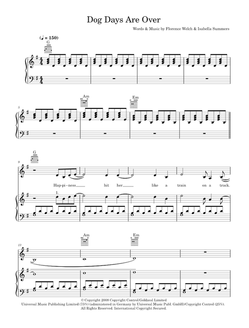 Dog Days Are Over - Florence And The Machine (Piano-Vocal-Guitar (Piano Accompaniment))