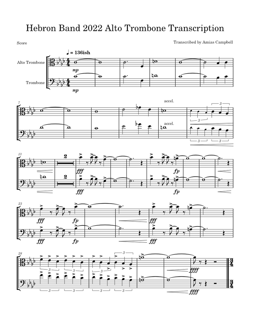 Hebron_Band_2022_Alto_Trombone_Transcription Sheet music for Trombone