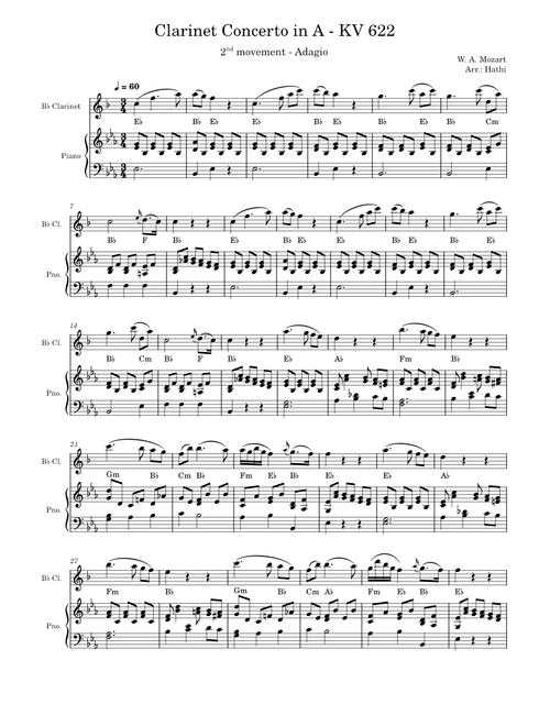 Mozart - Clarinet Concerto - Adagio (clarinet & piano)