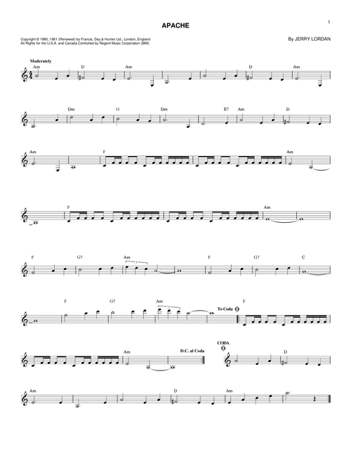 Apache - Jorgen Ingmann & His Guitar (Lead Sheet - Fake Book)