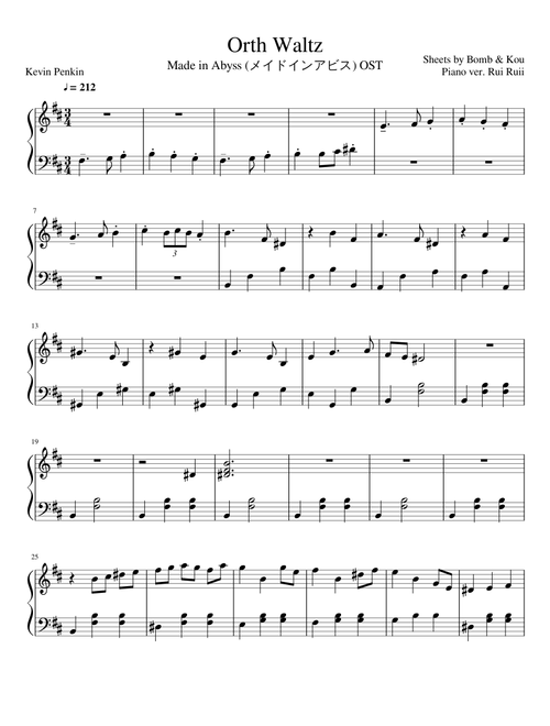 Orth Waltz | Made in Abyss OST | Rui Ruii the Seal Pianist | Full Sheets