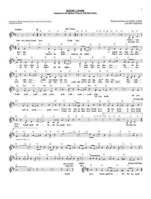 Good Lovin' - The Young Rascals (Lead Sheet - Fake Book)