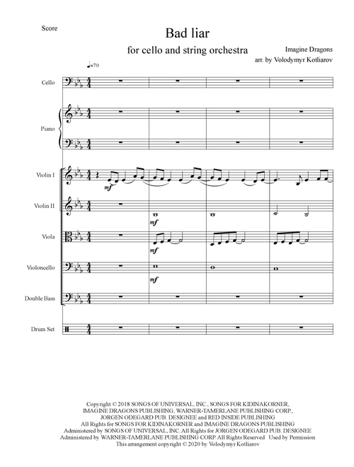 Bad Liar (Arr. Volodymyr Kotliarov) - Imagine Dragons (Small Ensemble)