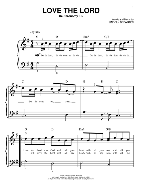 Love The Lord - Lincoln Brewster (Big Note Piano)
