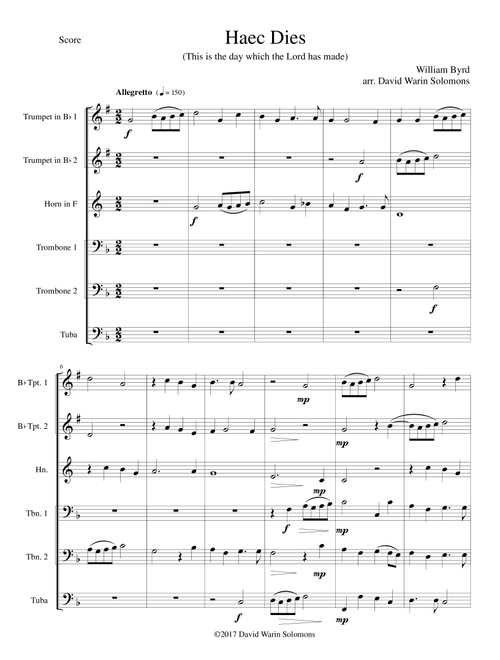 Haec Dies for brass sextet (Arr. David Warin Solomons) - William Byrd (Brass Ensemble)