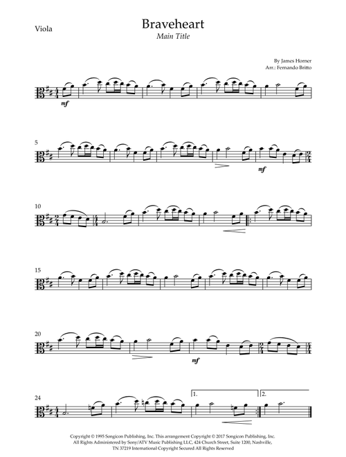 Braveheart - Main Title (Arr. Fernando Britto) - James Horner (Viola Solo)