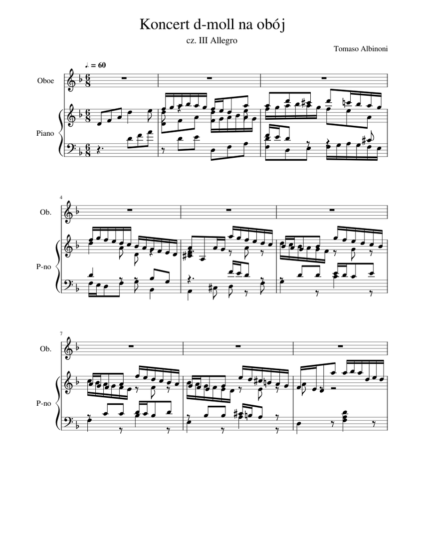 T. Albinoni Oboe Concerto in d minor part. 3 Sheet music for Piano