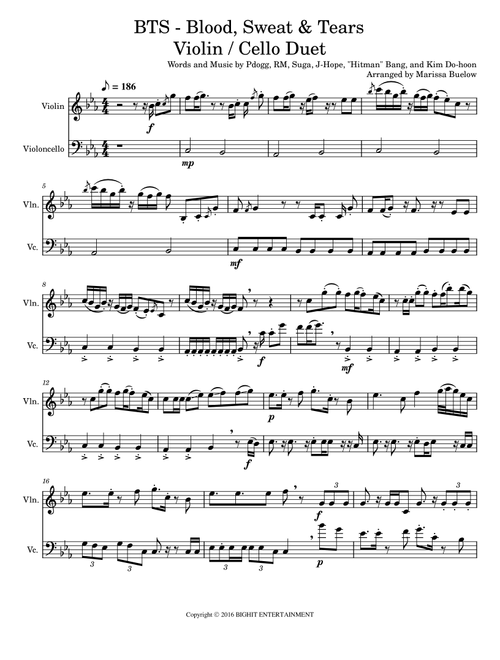 Blood, Sweat, Tears (Arr. Marissa Buelow) - BTS (Instrumental Duet)
