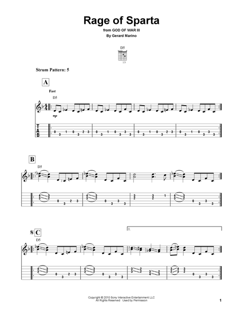 Rage Of Sparta (from God of War III) - Gerard Marino (Easy Guitar with TAB)