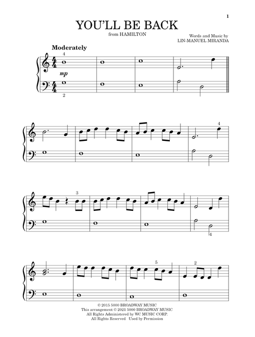 You'll Be Back (from Hamilton) - Lin-Manuel Miranda (Beginning Piano Solo)