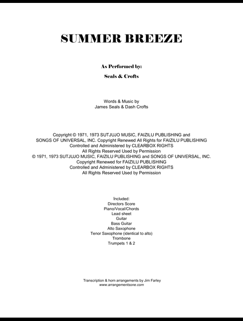 Summer Breeze (Arr. Jim Farley www.arrangementsone.com) - Seals & Crofts (Large Ensemble)