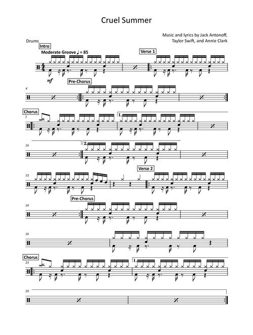 Cruel Summer (Arr. David Lartey) - Taylor Swift (Drums)