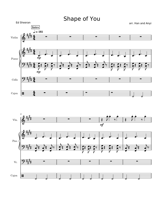 'Shape of You' Ed Sheeran, arr. Han and Anyi for Jin Long Trio