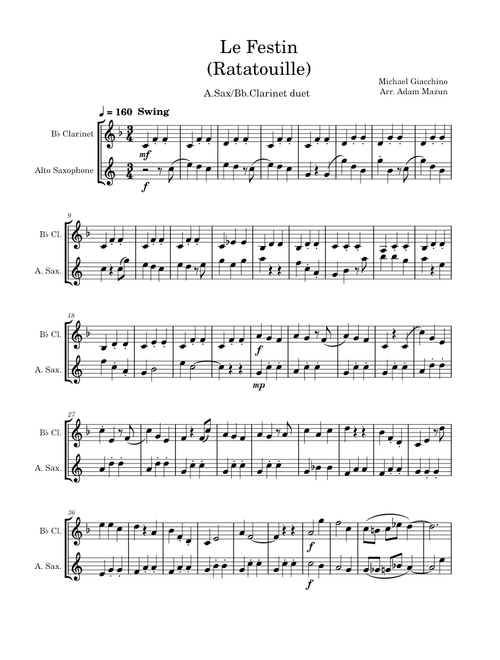 Le Festin – Michael Giacchino Le Festin – Clarinet/Sax Duet