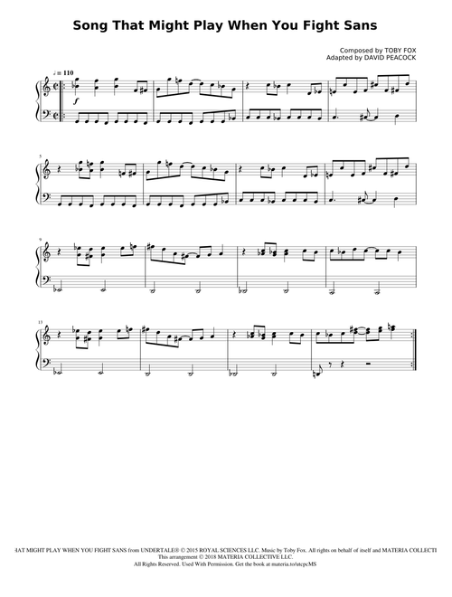 Song That Might Play When You Fight Sans (UNDERTALE Complete Piano Sheet Music)