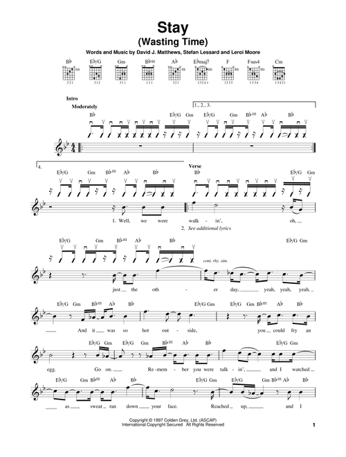 Stay (Wasting Time) - Dave Matthews Band (Easy Guitar)