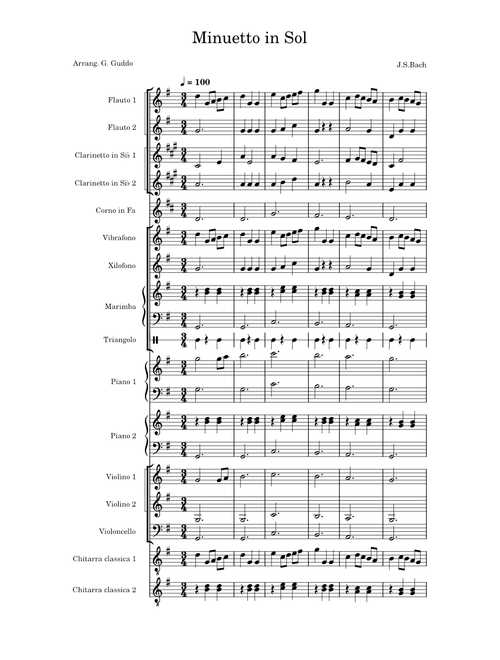 Minuetto n. 1 in Sol Maggiore  – Johann Sebastian Bach Bach Minuetto in Sol