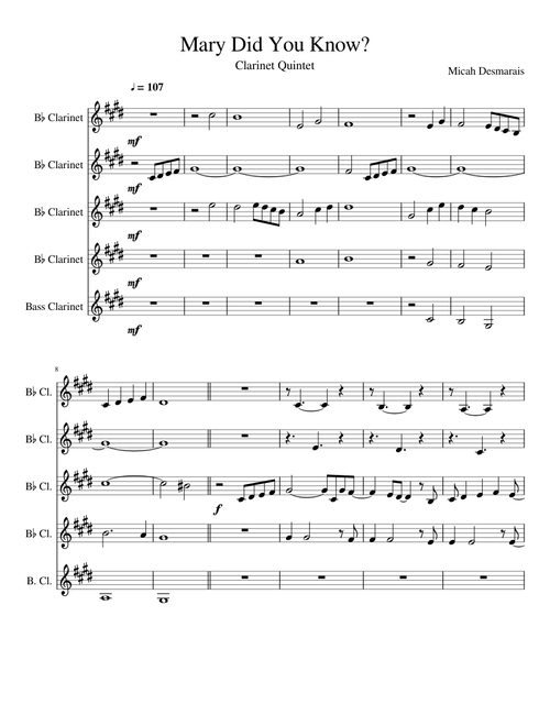 Mary Did You Know? Pentatonix- Clarinet Cover