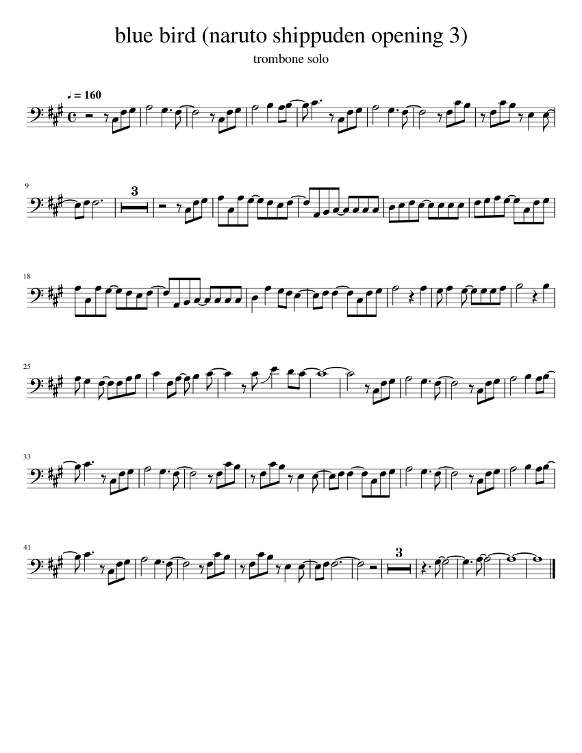 blue bird (naruto shippuden opening 3) Sheet Music for Trombone (Solo ...