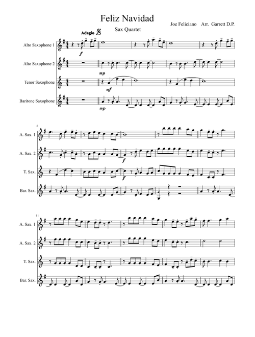Feliz Navidad Sax Quartet (AATB)