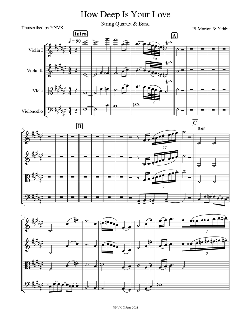 How Deep Is Your Love - PJ Morton ft Yebba Sheet Music for Violin