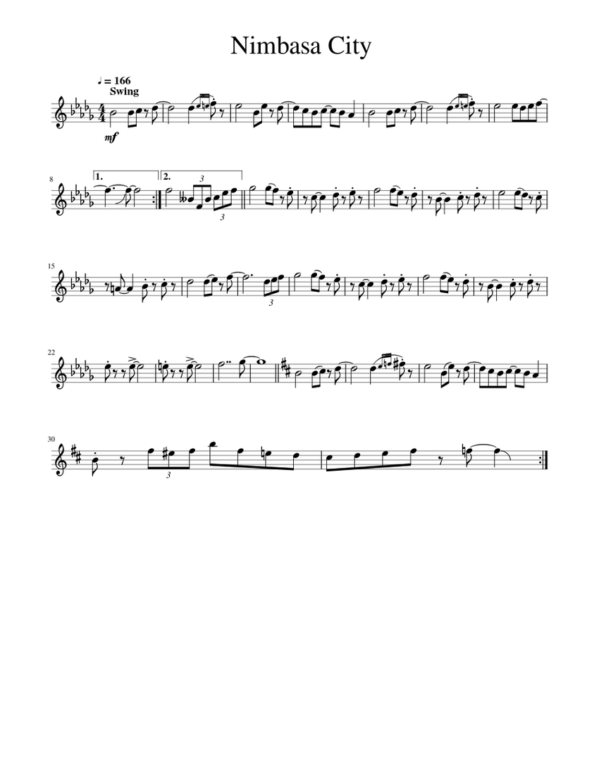 Nimbasa City Tenor Sax Solo Sheet Music for Saxophone tenor (Solo
