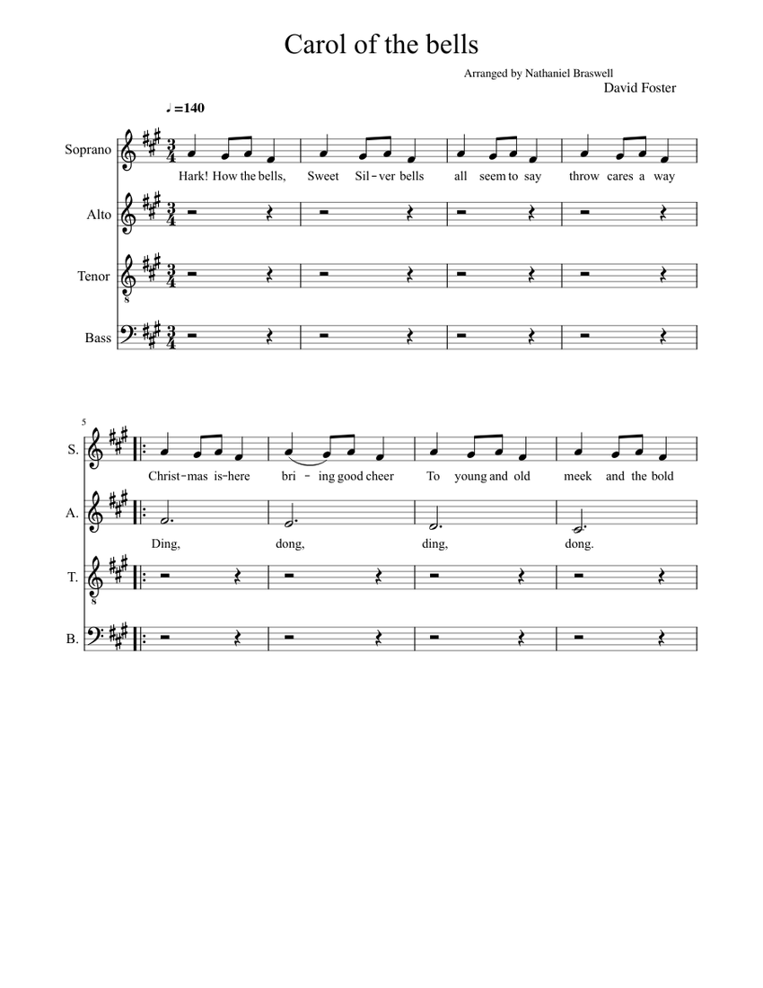 Carol of The Bells Sheet Music for Bass guitar (Solo) | MuseScore.com