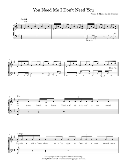 You Need Me, I Don't Need You - Ed Sheeran (Easy Piano)
