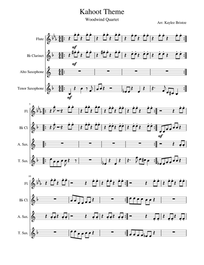 Kahoot Theme Sheet music for Flute, in bflat, Saxophone alto